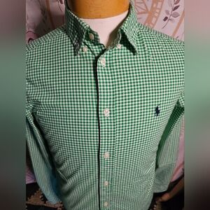 EUC Polo by Ralph Lauren Green Checkered Young Men's XL (18/20) Long-sleeve